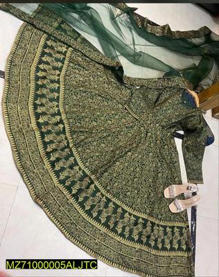 Green Printed Katan Silk Maxi Suit Set for Women