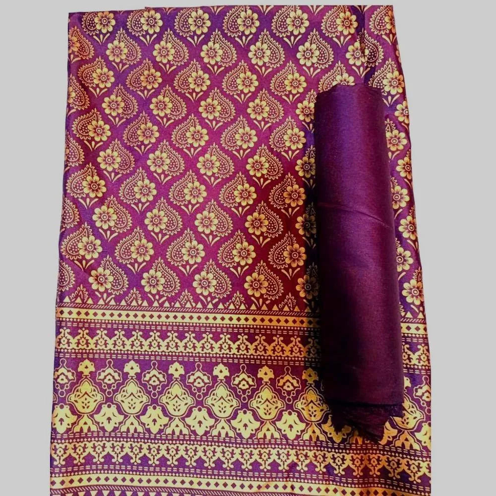 Purple Block Print Katan Silk 2-Piece Suit for Women