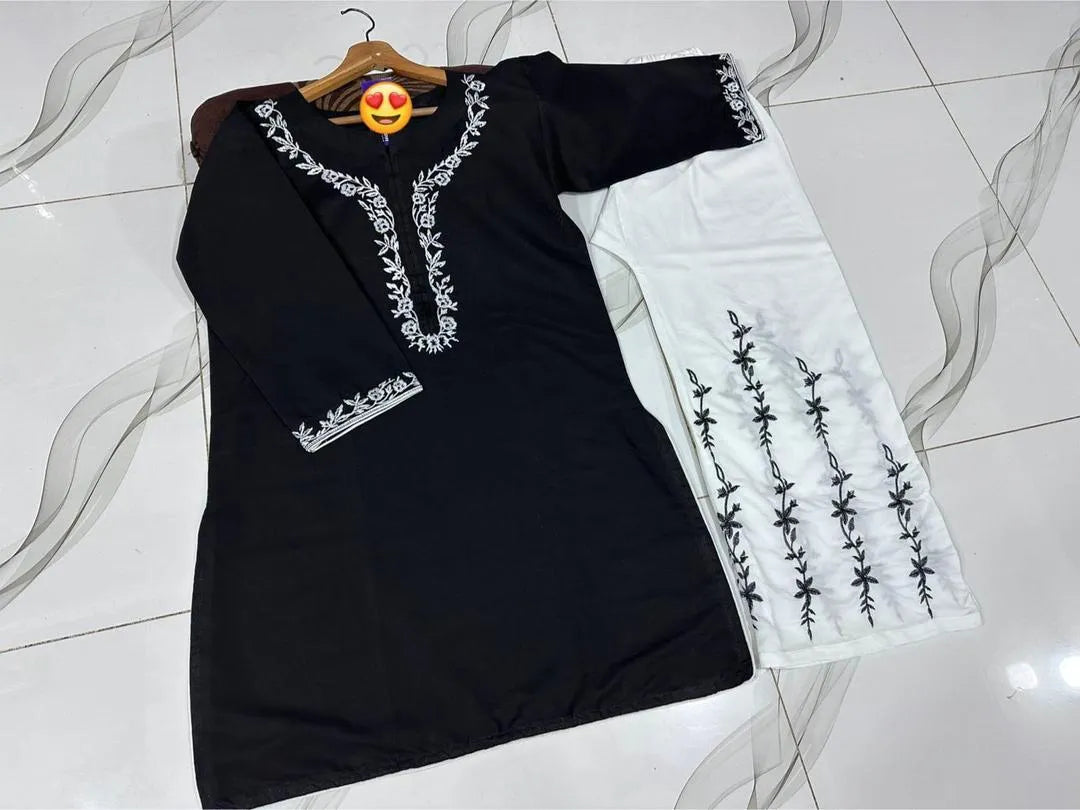 2 Pcs Women's Stitched Cotton Embroidered Shirt And Trouser