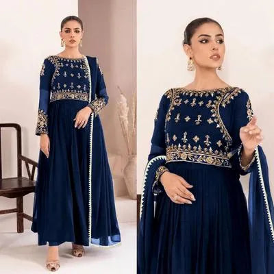 3 Pcs Women's Stitched Chiffon Embroidered Maxi Suit