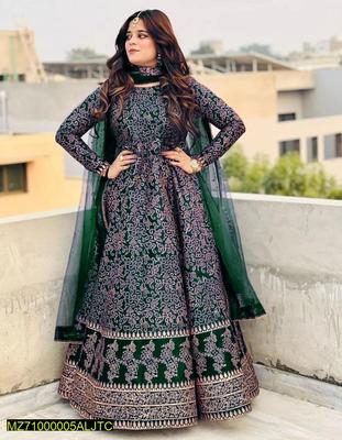 Green Printed Katan Silk Maxi Suit Set for Women
